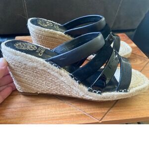Vince Camuto Espadrille Wedge Sandals Black Leather Straps Size‎ 9M NWB